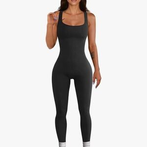 NWOT, Women’s Workout Seamless Ribbed Bodycon Jumpsuit, Black, S, O94